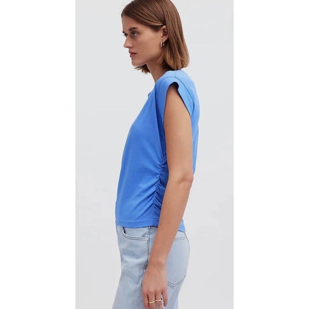 Madewell Side-Cinch Muscle Tee Medium Blue Cap Sleeve Ruched Top NJ787 - Picture 2 of 11